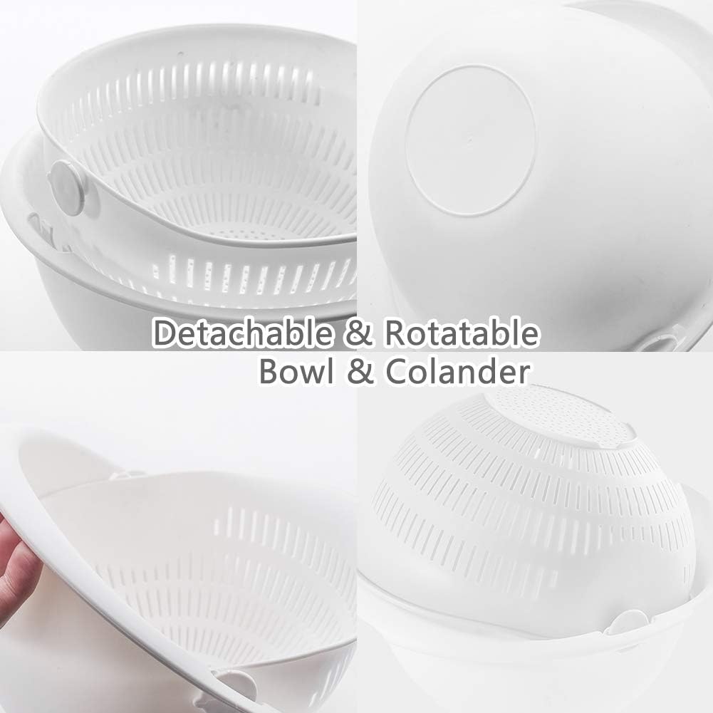 Двухслойный вращающийся дуршлаг 2 в 1 - кухонный дуршлаг для мытья фруктов, овощей, макарон (белый)