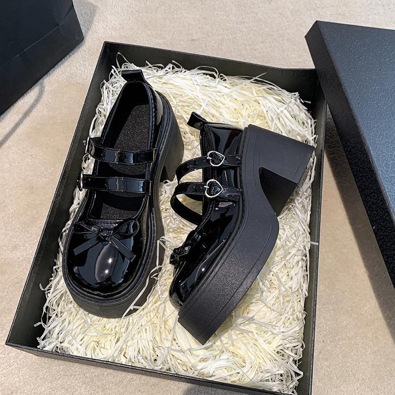 Japanese Jk Heightening French Versatile Small Leather Shoes 2025 Summer New Women's Bow Thick High-heeled Mary Jane Single Shoes