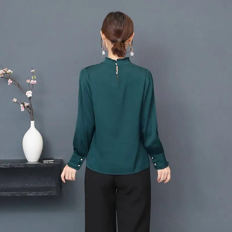 Женская атласная рубашка с длинным рукавом, тонкая верхняя рабочая одежда, свободная рубашка больших размеров
