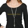 F26C 8mm Glow in the Dark Rosary Necklace Jesus Christ for Cross Pendant Noctilucent Long Chain Catholicism Religious Fashion