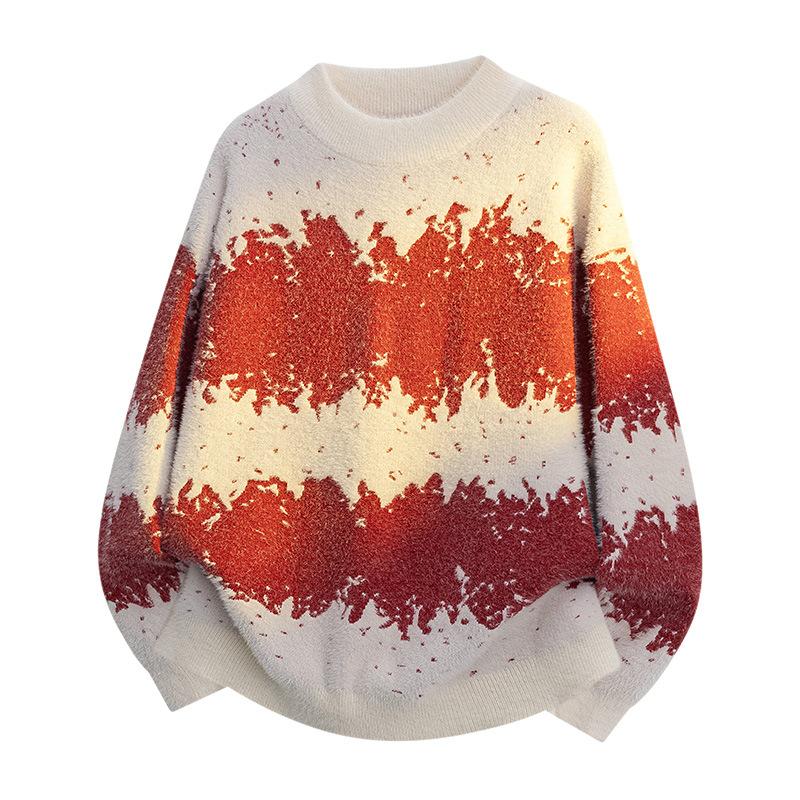 Пуловеры С длинными рукавами Свитера Унисекс Свитер Осень и Зима Градиентный цвет Шерстяной свитер Для пар Свободный Круглый вырез Базовый вязаный свитер Мужской