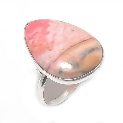 Кольцо из серебра 925 пробы с драгоценным камнем родохрозитом, размер 8, t1y50