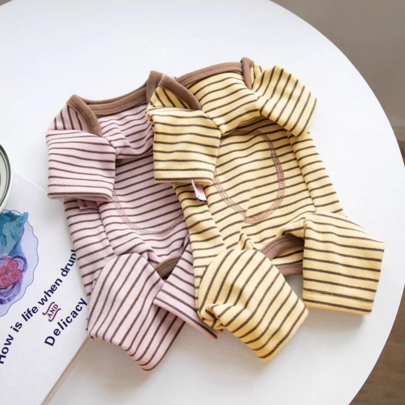 Elastic Four-Legged Dog Pajamas Long Sleeves Soft Striped Dog Base Shirt Anti-licking Belly Hugging Pet Casual Wear