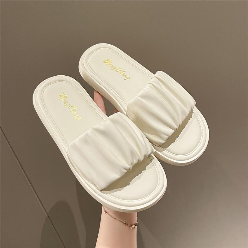 Новые летние модные элегантные повседневные женские сандалии, однотонные легкие плиссированные тапочки с открытым носком на плоской подошве, НЕТ:2338