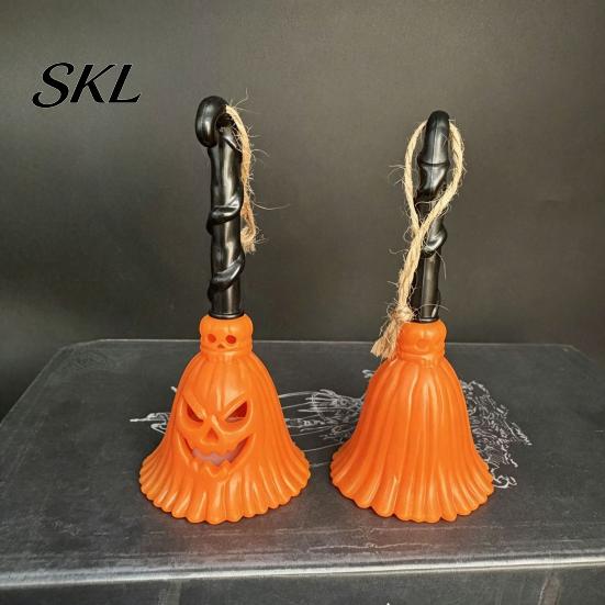Lighted Broom Ornament Halloween Pumpkin Light, Hanging LED Witch Lamp, Shape Light Spooky Decorative for Holiday Party