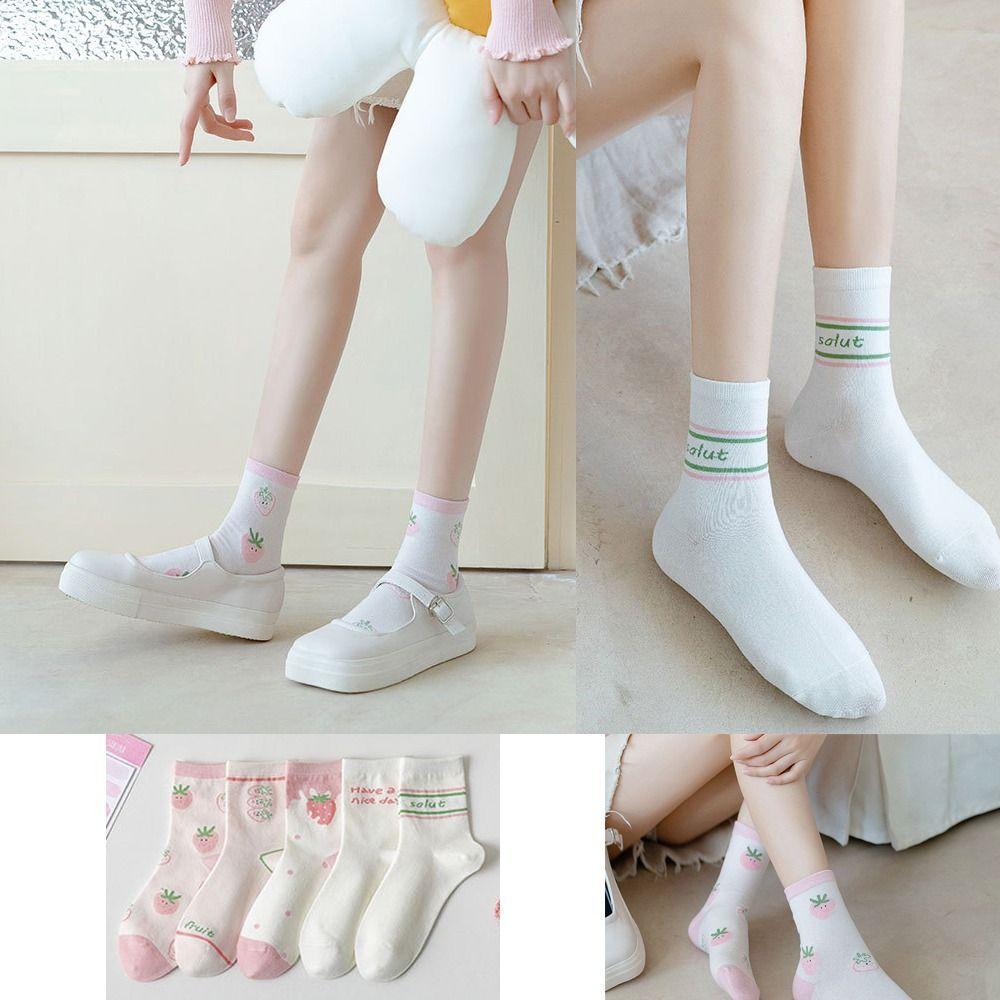 Дышащие женские хлопковые носки с рисунком клубники и молока, средние носки-трубы, спортивные носки