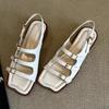 Fashion Fashion Belt Buckle Design White Flat Sandals Women High Quality Comfort  Low Heel Roman Sandals Summer Soft Leather Beach Shoes