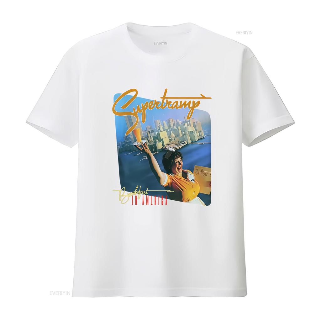 Supertramp Breakfast In America Rock Band T Shirt Retro Design High Quality Print Perfect for Music Fans vintage Washed