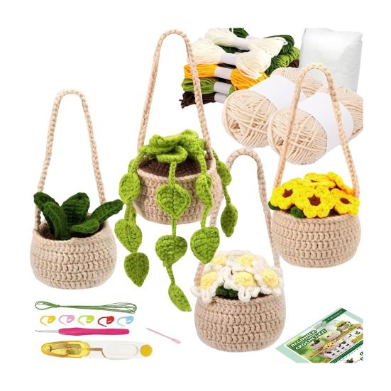 Детский набор для вязания крючком, милый пчелиный картофель, растение в горшке, пара кошек в форме, вязаная кукла, набор для вязания крючком для начинающих, принадлежности для вязания своими руками