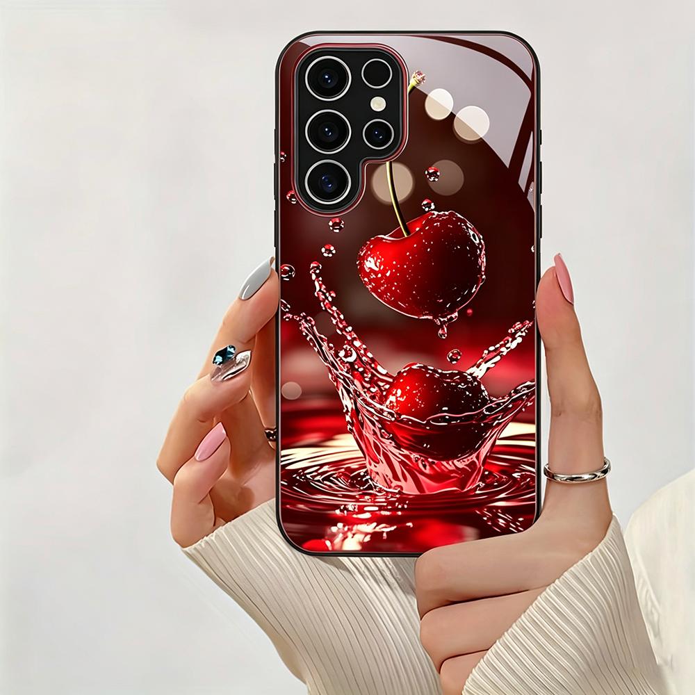 Чехол для Samsung Galaxy S26 Ultra Чехол Samsung S25 Ultra S24 S26 Plus S23 S22 S21 FE S20 FE Чехол с вишневым узором Жесткая задняя крышка из стекла