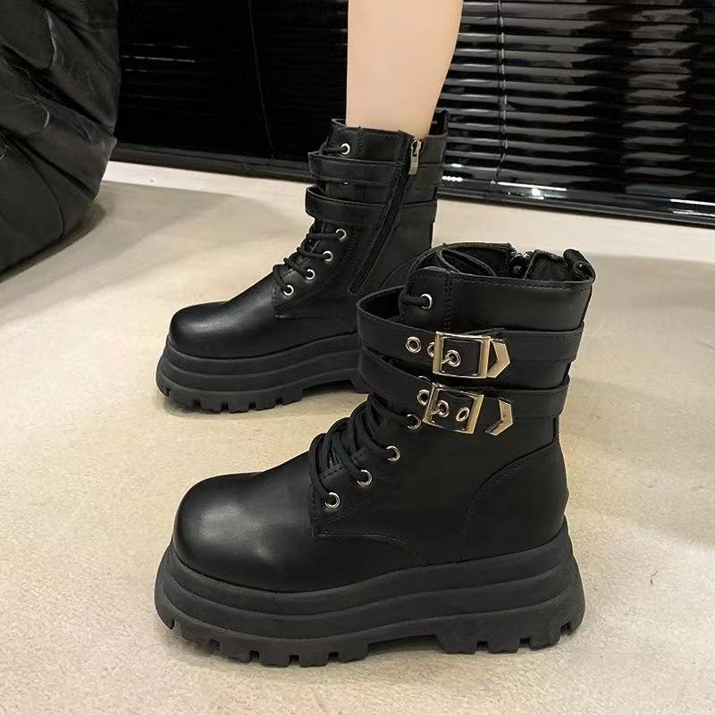 Fried Street Locomotive Boots Autumn 2025 New Small Man Height Increasing Thick-soled Skinny Short Boots British Martin Boots Women