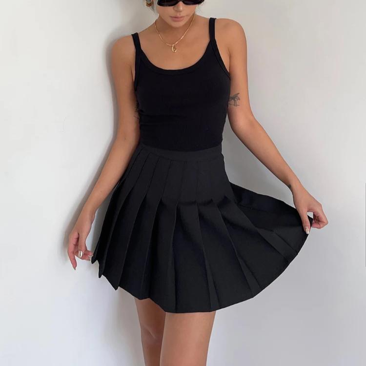 Женская плиссированная мини-юбка в стиле преппи с высокой талией А-силуэта, симпатичная черная серая юбка-шорты Y2K Skort школьная форма