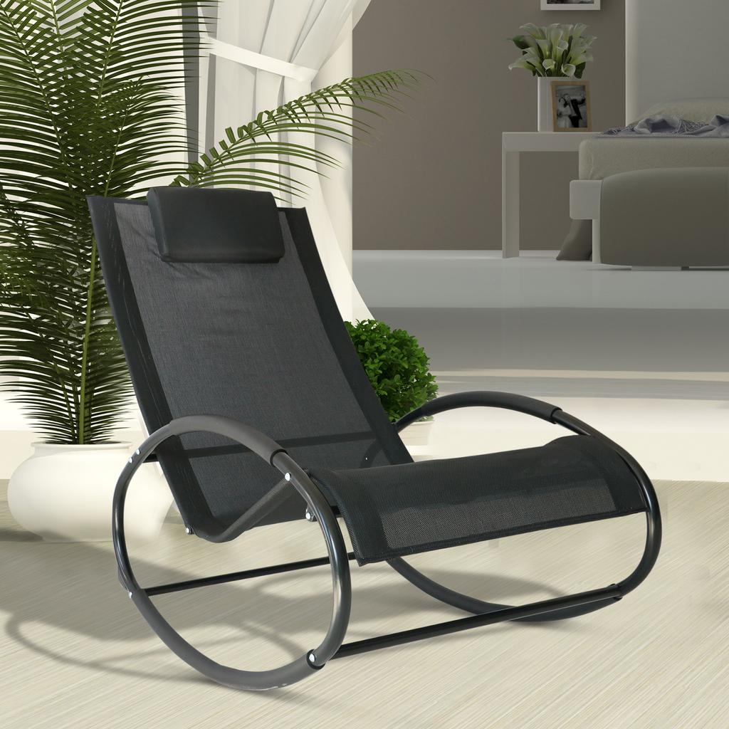 Rocking Chair Made of Steel Rocking Chair with Headrest Cushion Weatherproof Garden Chair Load Capacity up to 120kg Relaxing Chair Swing Chair for