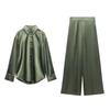 Spring NEW Set Casual Silk Satin Texture Shirts 9929235 Silk Satin Texture Wide Leg Pants 9929231