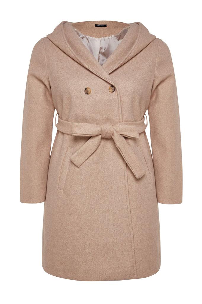 Women's Style Plus Size Stone Belted Double Breasted Closure Coat