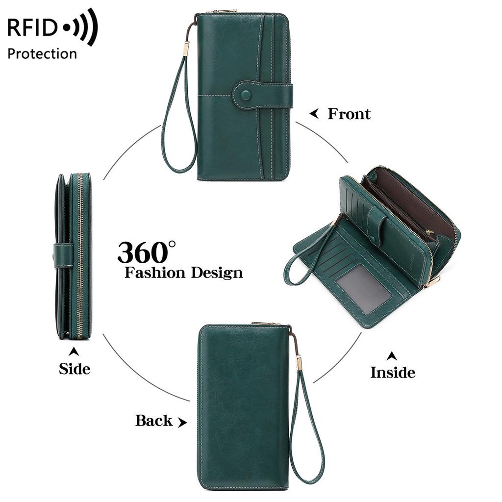Women Wallets RFID Blocking Buckle Closure Minimalist Long Wallet - Clutch Purse Coin Pouch Card Holder