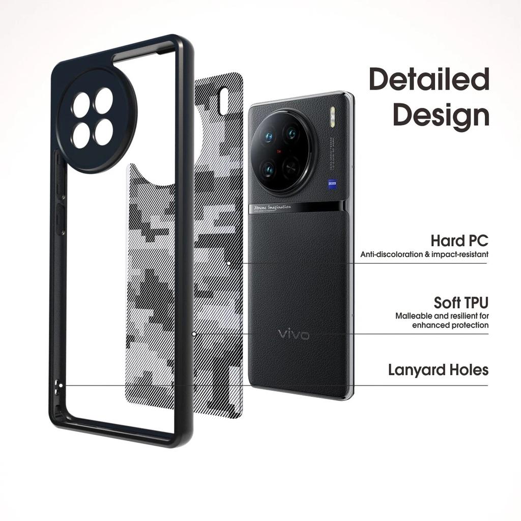 (В комплекте ремешок на запястье)Чехол IBMRS для vivo X90 Pro+, бампер, военный дизайн, твердая задняя часть, противоударный усовершенствованный защитный чехол - черный камуфляж