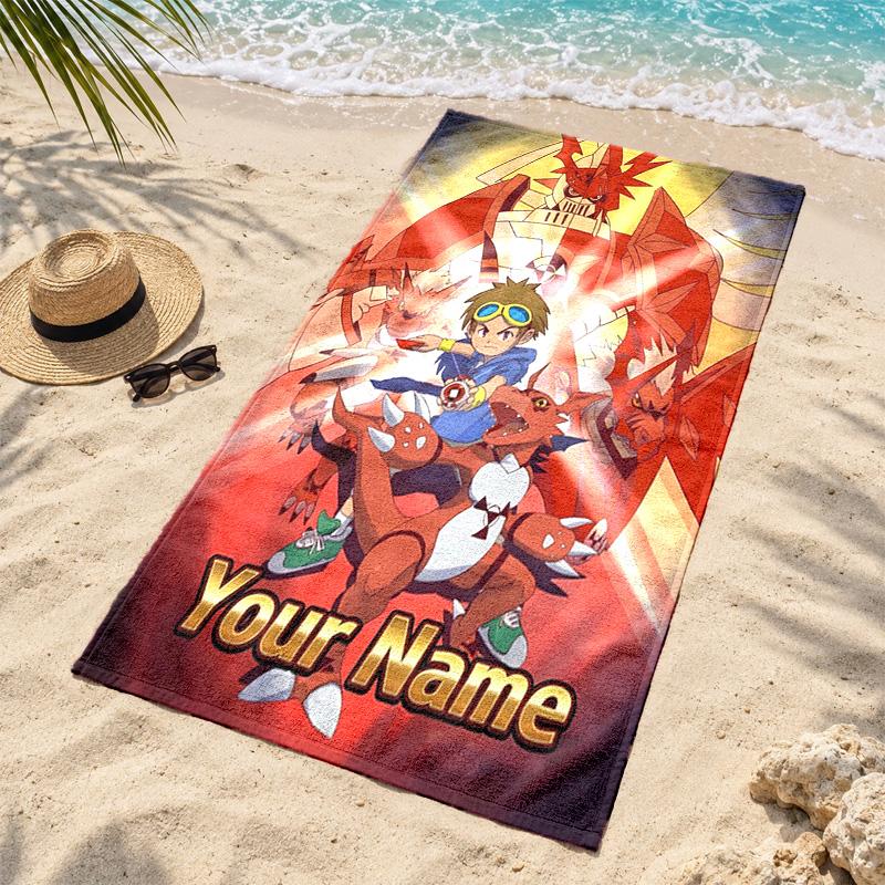 Digimon Custom Name Beach towels also serve as bath towels summer essential a musthave for the outdoors the beach and the pool