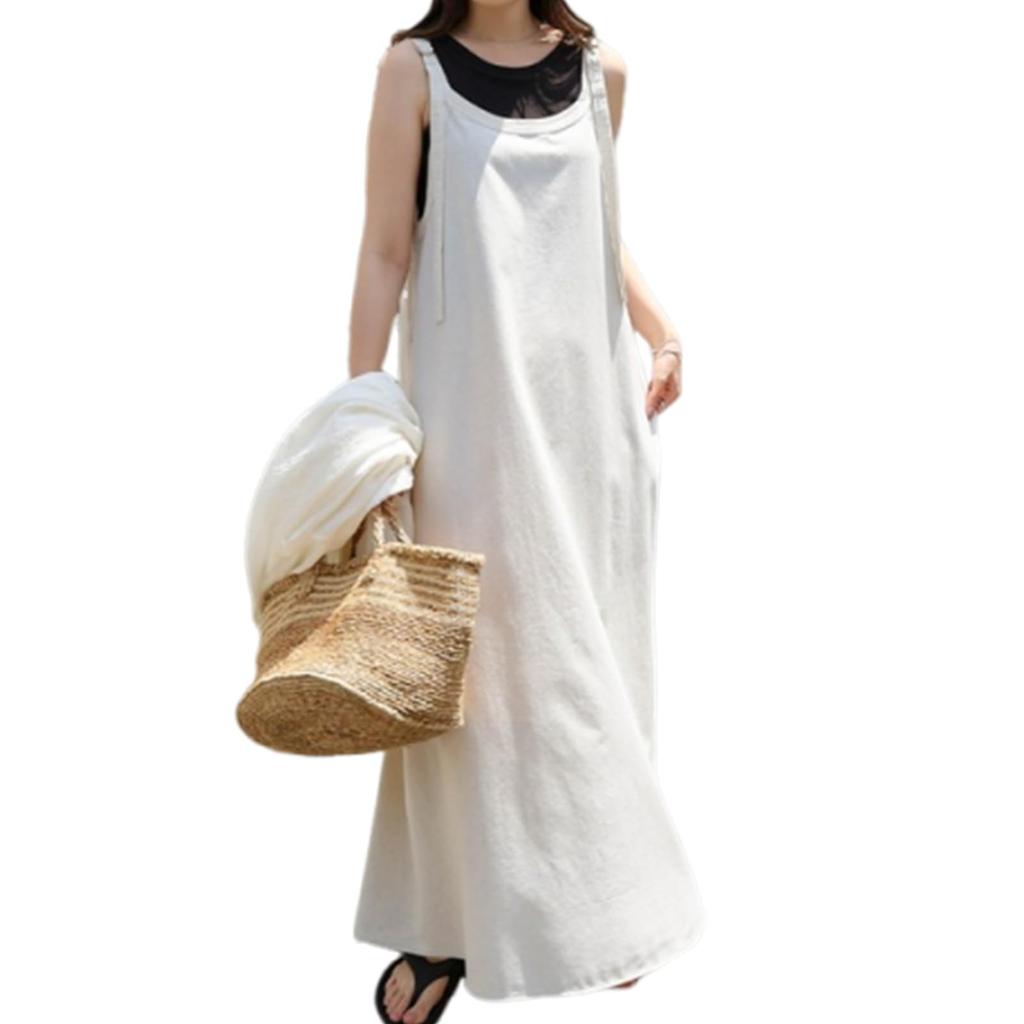 Sleeveless Camisole Maxi Round Loose Plus Women's A-Line Dress, Length, Neck, Fit, Sizes, Figure-Flattering, Spring/Summer