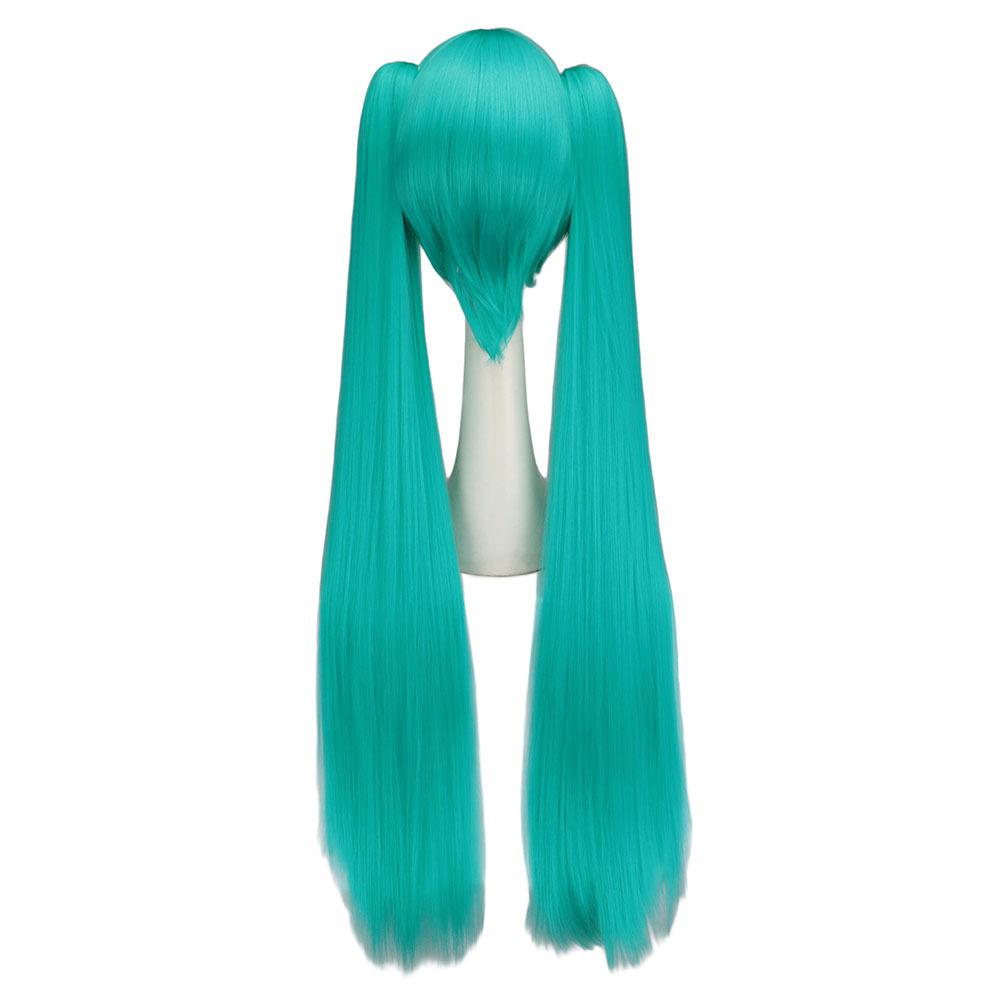 1 Piece of Synthetic Hair Cosplay Long Wig, Green Heat-resistant Party Wig, with 2 Ponytails Wig