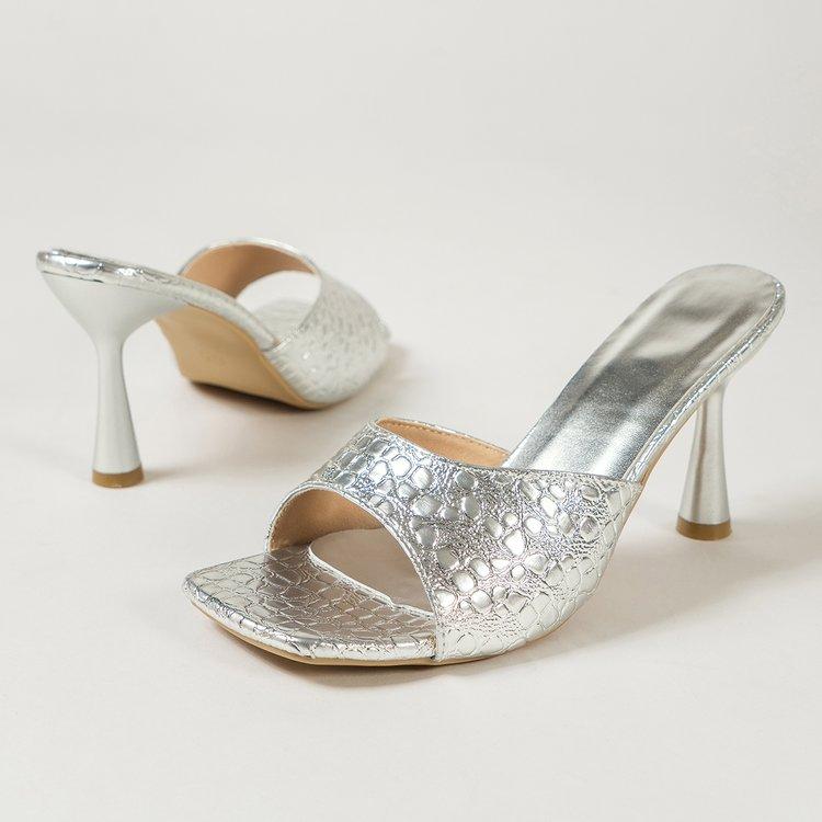 Fashion Women Sexy High Heels Slippers Summer New Fashion Square Toe Shoes Sandals 2025 Dress Party Casual Pumps Flip Flops Mujer Slides