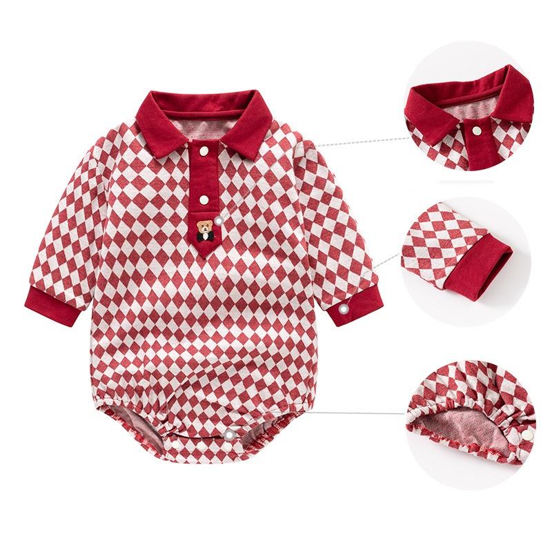 Boys Girls Plaid Onesie Newborn Long Sleeved Romper Soft Comfort Newborn Clothing