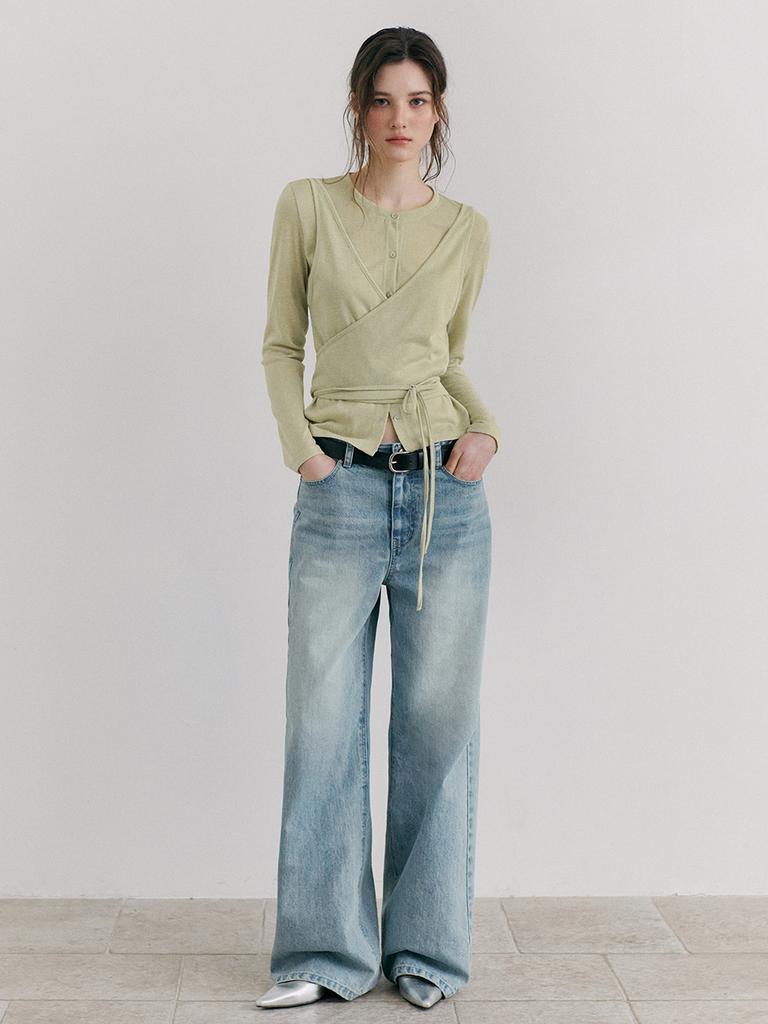 ETMON Wrap Cardigan T-Shirt, Light Green
