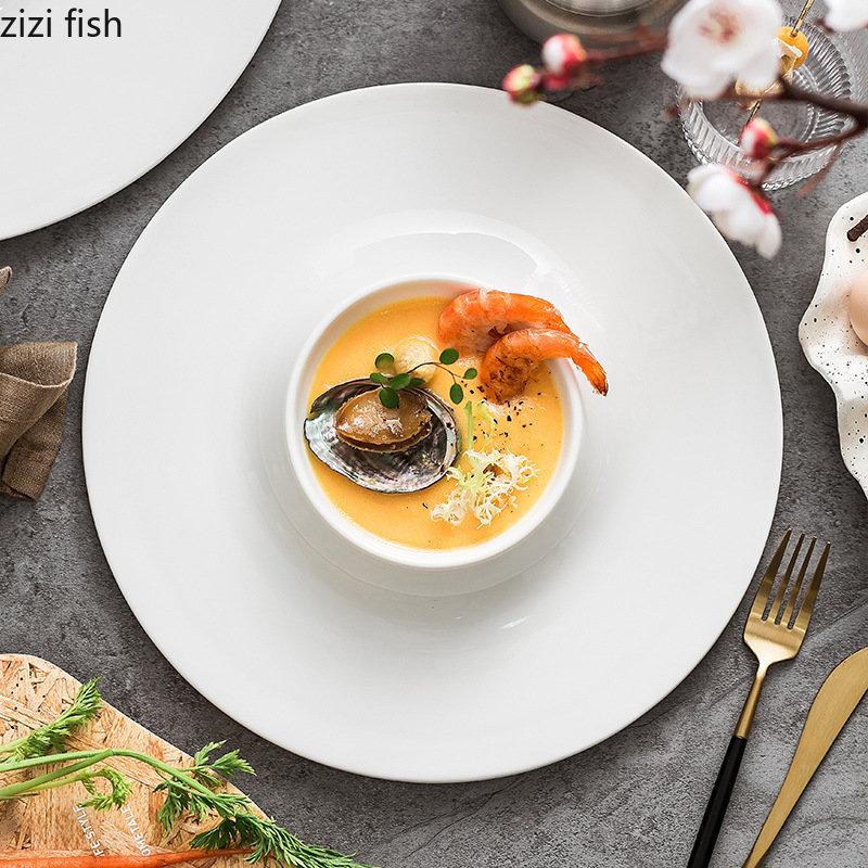 Керамическая обеденная тарелка для ресторана, чисто белая десертная тарелка, толстая суповая тарелка, тарелки для пасты, тарелки для закусок, бытовая круглая посуда