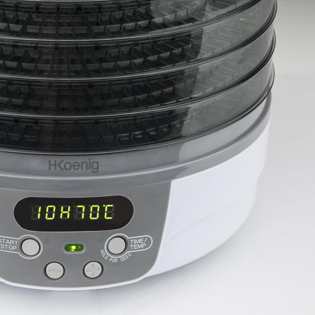 H.Koenig Food Dehydrator, 250 W, 5 Removable Trays, Adjustable Thermostat, Timer Up To 48 Hours, White DSY700, Plastic