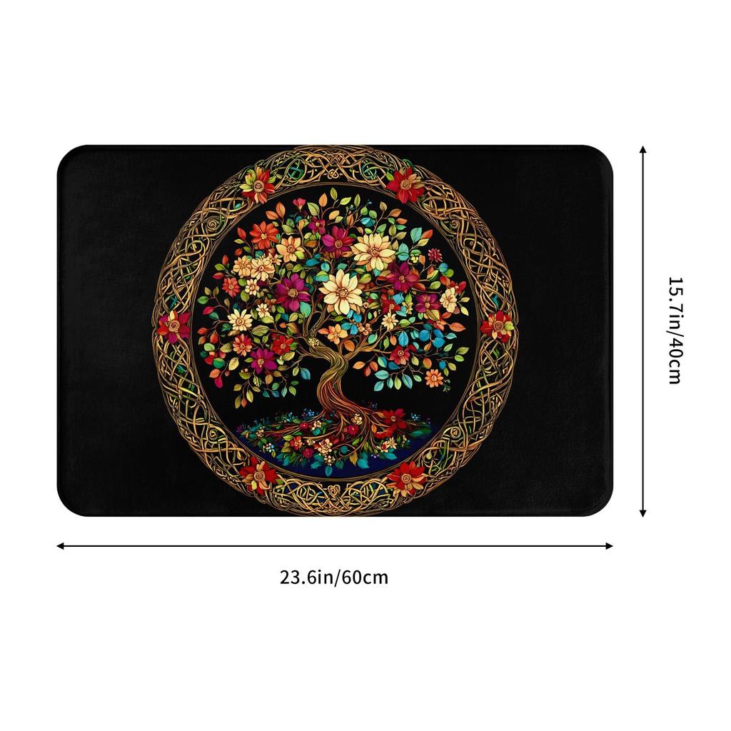Tree of Life with Floral Fashionable Style Door Mat Machine Washable for Bathroom Bedroom Living Room Entrance