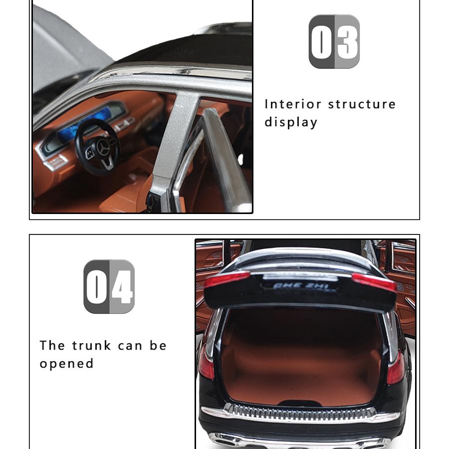 Масштаб 1/24 Maybach GLS-Class GLS600, литая под давлением модель автомобиля, игрушечный автомобиль с откатным механизмом, звуком и светом для детей, коллекция подарков для мальчиков и девочек