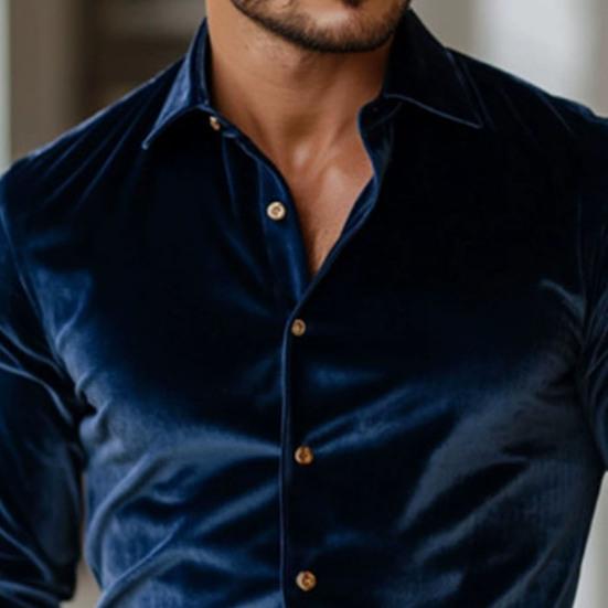 Мужская бархатная рубашка с длинными рукавами, на пуговицах, с отворотами, однотонная, повседневная, формальная, для вечеринок, свиданий, офиса.