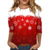 Women's Fashion Casual Seven Sleeve Christmas Printed Round Neck Top