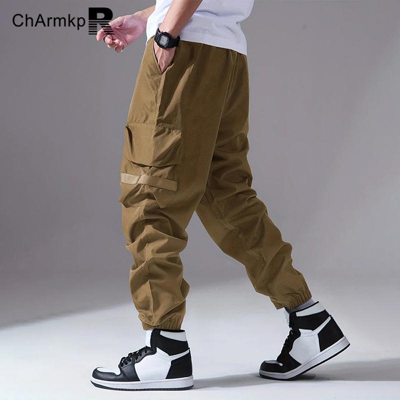 ChArmkpR Мужские повседневные длинные брюки-карго с однотонным боковым карманом и шнурком