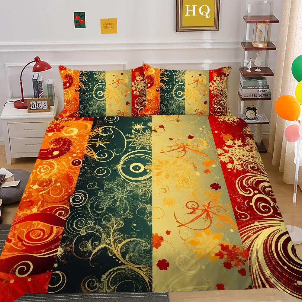 Рождественская печать 3D-печать Полиэстеровая наволочка Пододеяльник Набор из двух или трех предметов