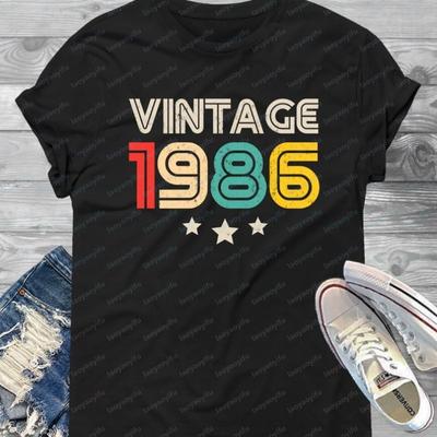 Винтажная мужская и женская футболка-майка 1986 года Футболка на 40-летие 40-летие для нее его Графические футболки Топ Y2k Оверсайз футболка Топы