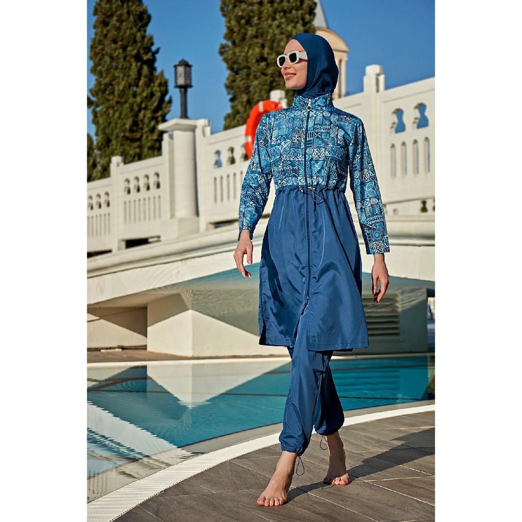 Полностью закрытый купальник в хиджабе с парашютом и узором плитки R040 Rabia