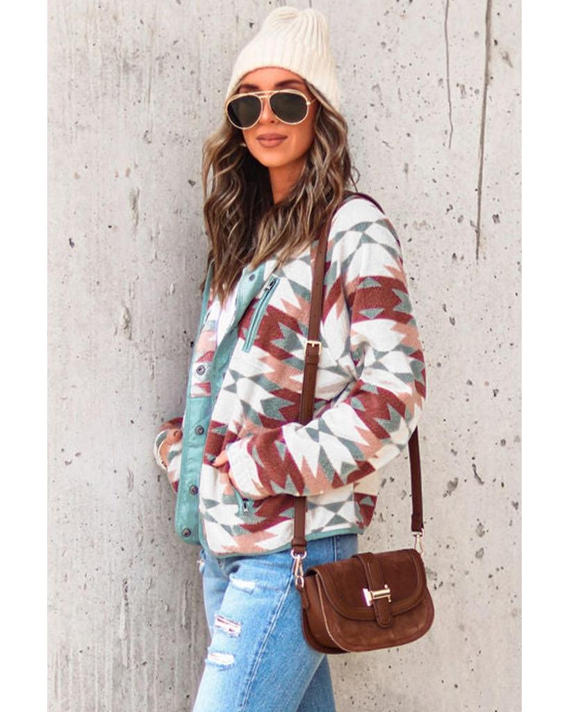 Azura Exchange Флисовая куртка в стиле вестерн-ацтек с карманами на молнии с пуговицами