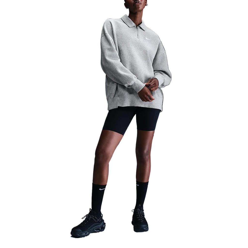Nike Спортивная одежда Phoenix Fleece Swoosh Поло с длинным рукавом Женские топы Темно-серый FZ3207-063