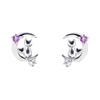 Earrings Cat Crescent Motif Silver Selectable Birthstone Women's (February Amethyst)