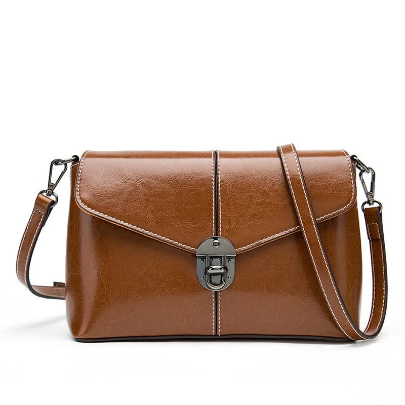 New oil wax cowhide women's bag, trendy ladies' small square shoulder bag, genuine leather crossbody bag, wholesale from Guangzhou