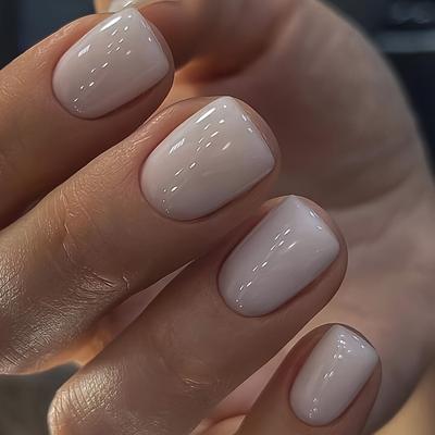 24 шт. коротких квадратных однотонных накладных ногтей, серо-белые накладные ногти, глянцевые, с 1 пилочкой для ногтей и 1 желеобразным гелем