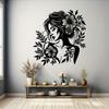 1 PC Black Flowers And Leaves Surrounding An Elegant Woman Minimalist Metal Wall Art - Modern Home Decor For Bedroom, Living Room, Or Bathroom.