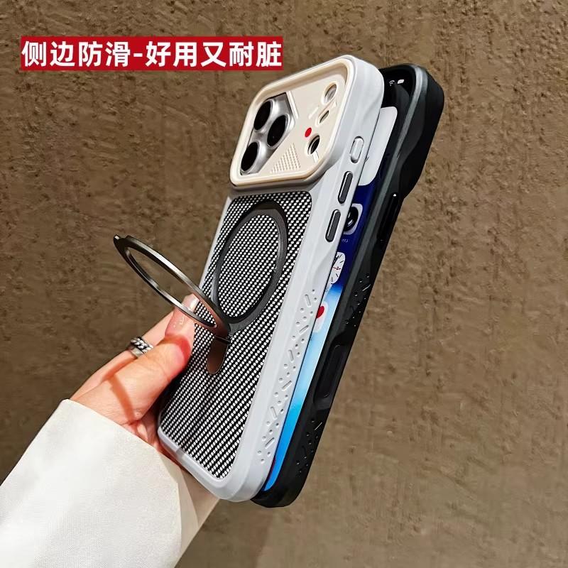 Applicable iPhone Carbon fiber grain fulcrum bracket Mobile phone case Apple 16 matte skin protective cover