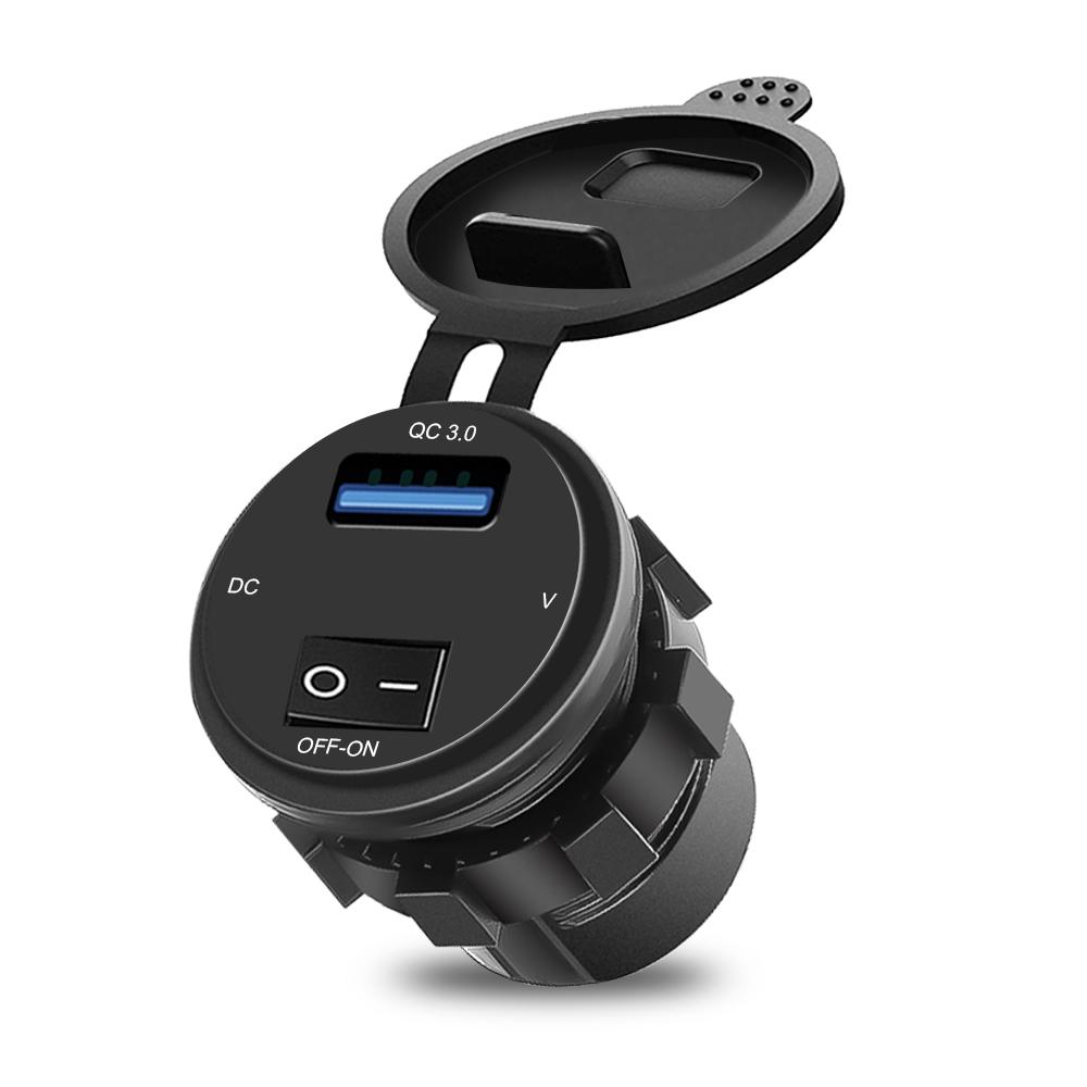 18W Car Phone Charger Socket with Digital Display Voltmeter QC 3.0 Fast Charger Adapter with ON-OFF Switch