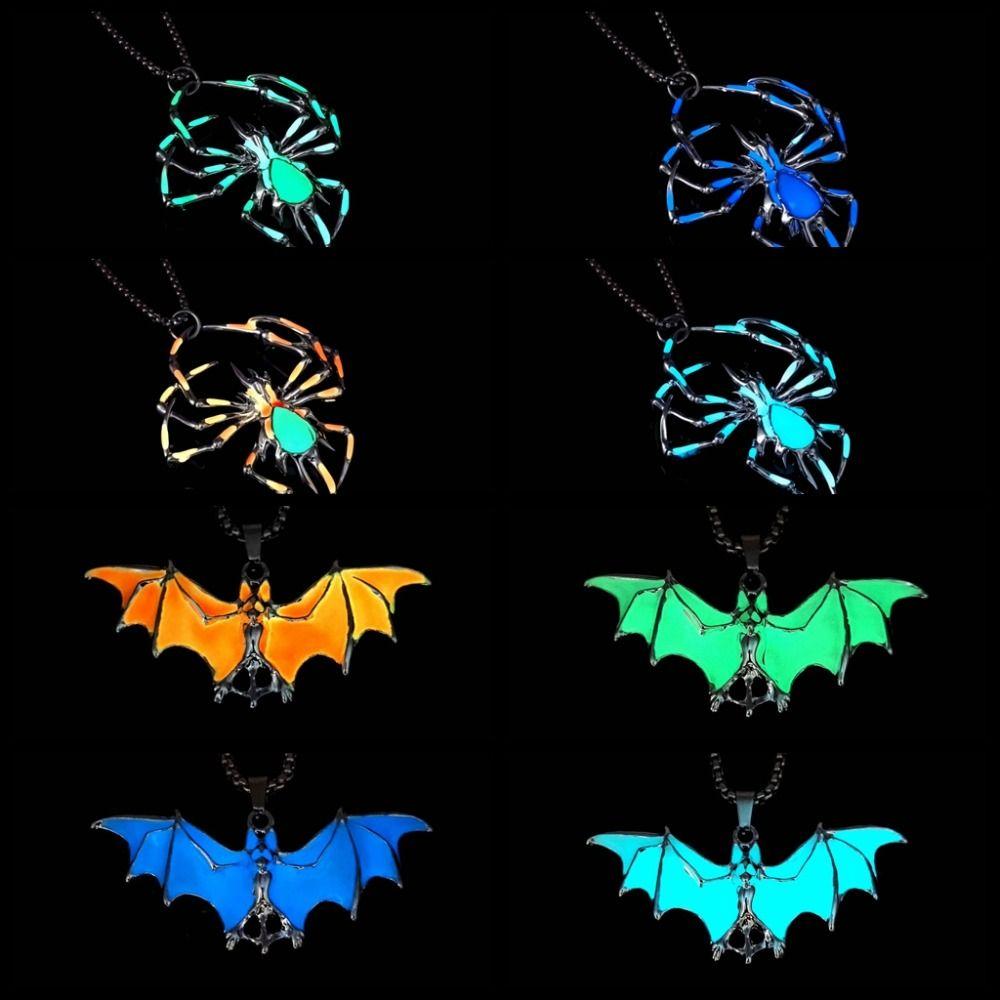 Bat Luminous Pendant Necklace Zinc Zinc Alloy Hip Hop Neck Chains Noctilucent Halloween Necklace Gifts