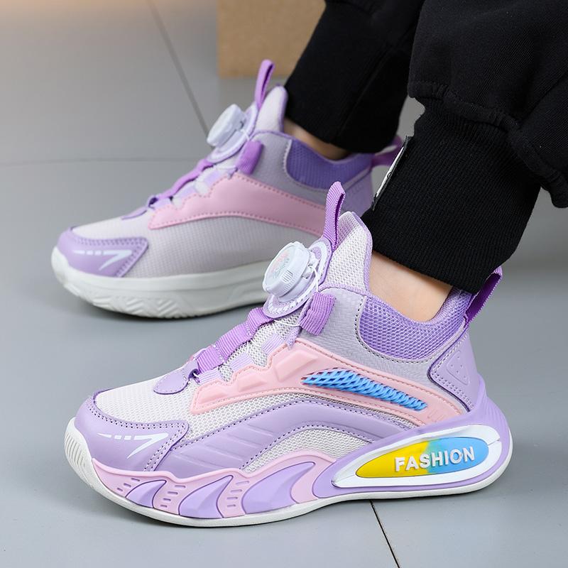 Детская спортивная обувь весна/осень Кроссовки для девочек Модная спортивная обувь для мальчиков Спортивная обувь для девочек с вращающимися пуговицами и толстой подошвой