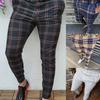 Мужские брюки клетчатые зауженные весна осень средней посадки клетчатый узор брюки-карандаш для повседневной носки