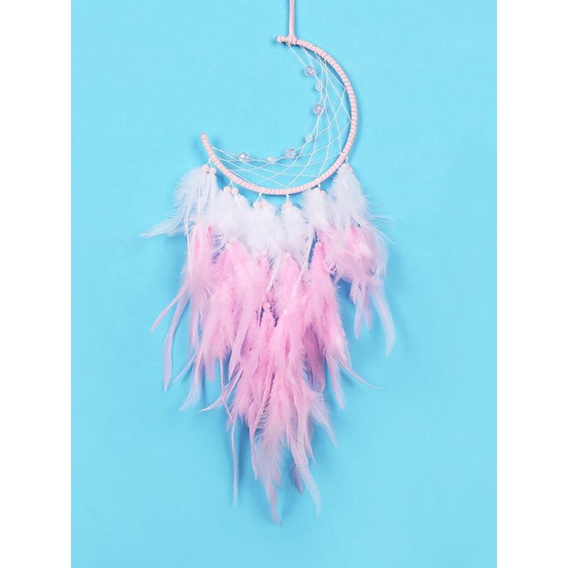 Dream Catcher Pink Feather Wind Chime Hand-made Outdoor Garden Curtain Hanging Ornaments Birthday Christmas Gift Home Decoration