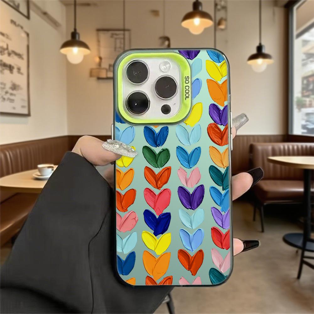 Colorful Heart Pattern Shockproof Phone Case for Iphone 16 15 14 13 12 11 Pro Max/Mini Anti-Scratch Premium Hard Cover
